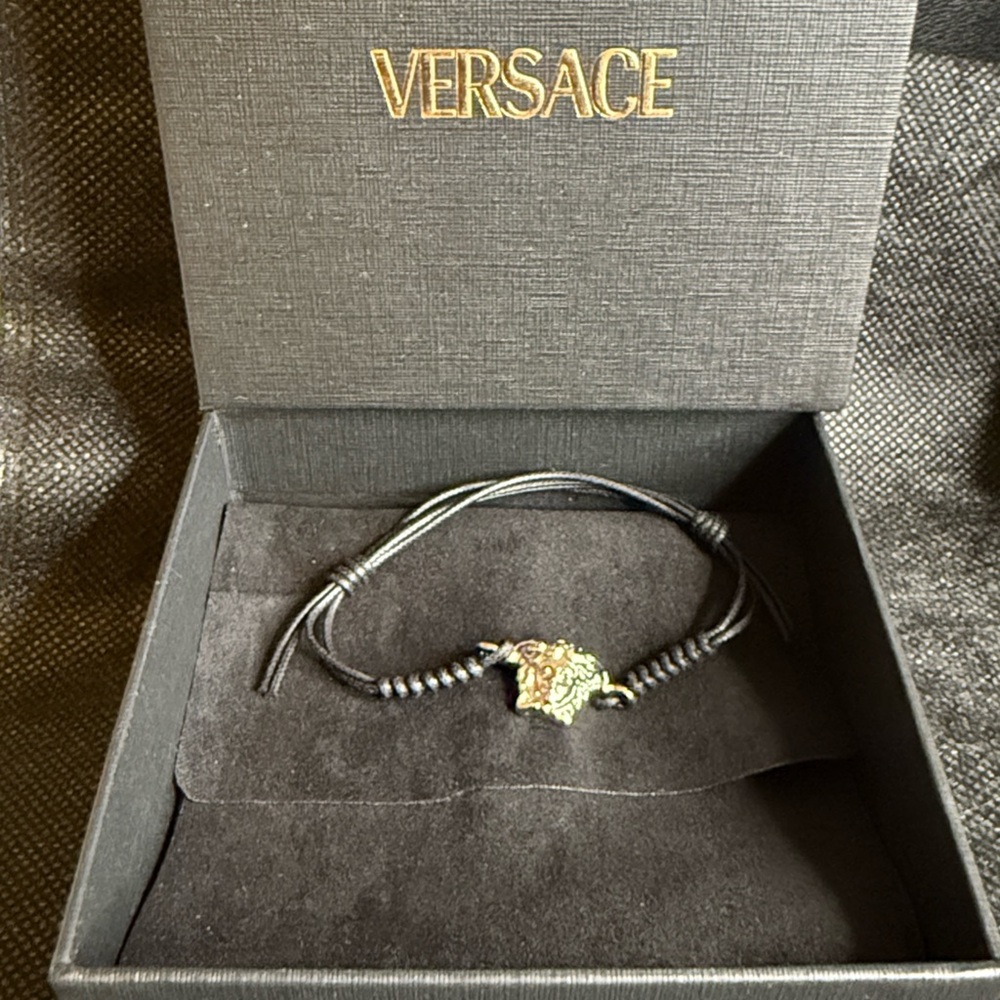 Versace Silver and Black Cord Bracelet